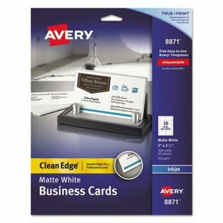 AVERY DENNISON Avery, True Print Clean Edge Business Cards, Inkjet, 2 X 3 1/2, White, 200PK 8871